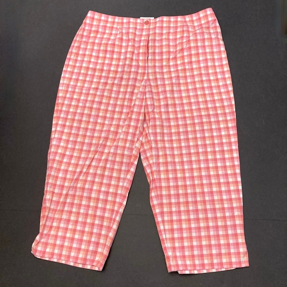 Liz Claiborne Pants - Liz Claiborne Pink Plaid Capri Pants 100% Cotton Womens 16 21" Inseam Vintage